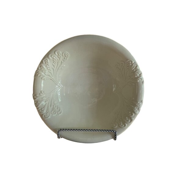 Ivory Embossed Oval Ceramic Bowl 10" Vintage Decor - Picture 1 of 5